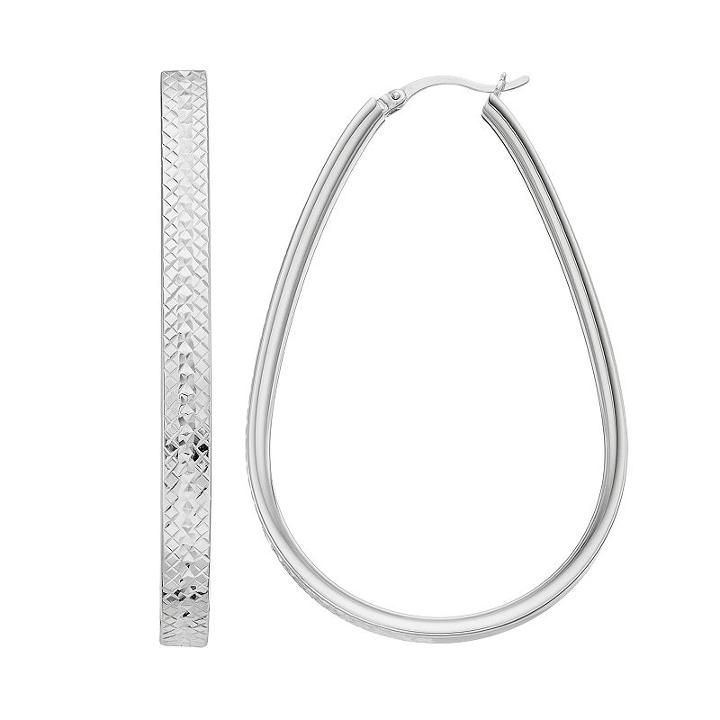 Amore By Simone I. Smith Platinum Over Silver Textured Teardrop Hoop Earrings, Women's