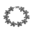 Sterling Silver Marcasite Flower Bracelet, Women's, Size: 7.50, Black