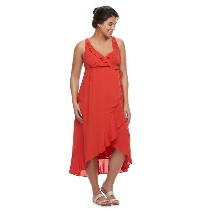 Maternity A:glow Ruffle Faux-wrap Dress, Women's, Size: Xs Maternity, Orange