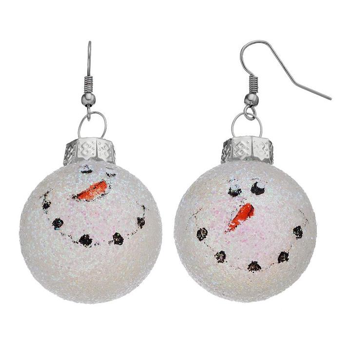 Snowman Ornament Drop Earrings, Women's, White