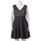 Juniors' Plus Size Wrapper Lace Scuba Fit & Flare Dress, Girl's, Size: 2xl, Grey (charcoal)