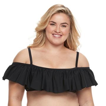 Juniors' Plus Size Island Soul Flounce Bikini Top, Women's, Size: 3xl, Black