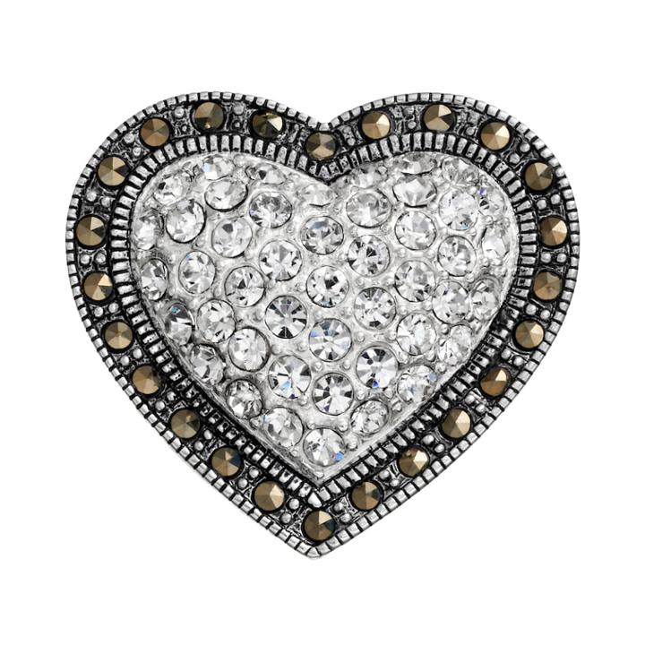 Tori Hill Crystal And Marcasite Sterling Silver Heart Pin, Women's, Grey