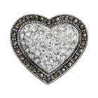 Tori Hill Crystal And Marcasite Sterling Silver Heart Pin, Women's, Grey