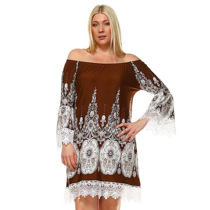 White Mark, Plus Size Print Off-the-shoulder Dress, Women's, Size: 2xl, Ovrfl Oth