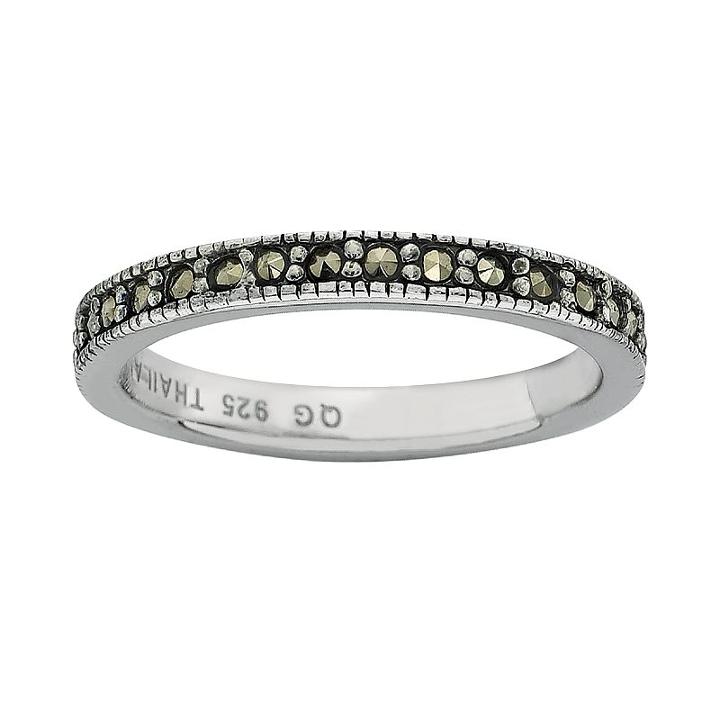 Stacks And Stones Sterling Silver Marcasite Stack Ring, Women's, Size: 6, Black