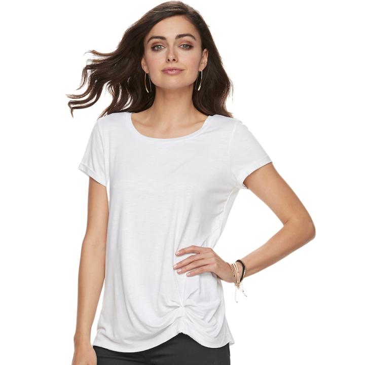Women's Rock & Republic® Ruched Scoopneck Tee, Size: Small, White