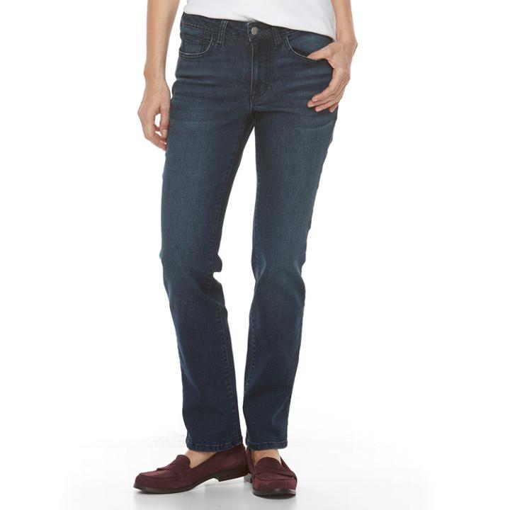 Women's Croft & Barrow&reg; Straight-fit 5-pocket Jeans, Size: 4 T/l, Blue Other