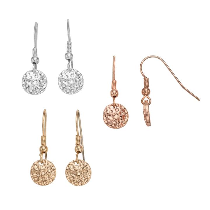 Stippled Disc Nickel Free Drop Earring Set, Women's, Multicolor