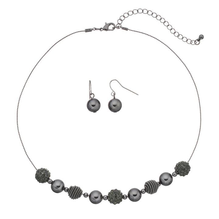 Fireball Coil Bead Necklace & Drop Earring Set, Women's, Dark Grey