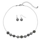 Fireball Coil Bead Necklace & Drop Earring Set, Women's, Dark Grey