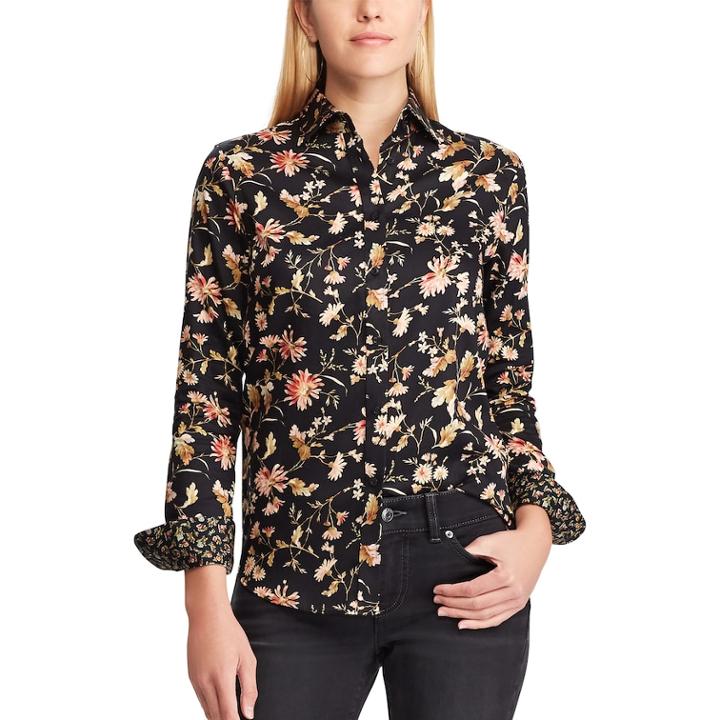 Petite Chaps Non-iron Button Down Shirt, Women's, Size: S Petite, Black