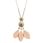 Simulated Turquoise Medallion Feather Necklace, Women's, Turq/aqua