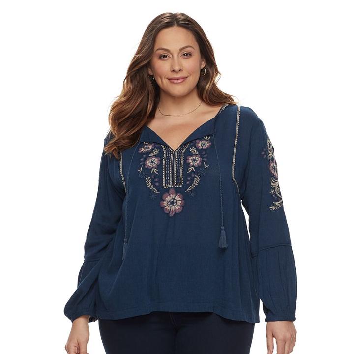 Plus Size Sonoma Goods For Life&trade; Embroidered Peasant Top, Women's, Size: 3xl, Dark Blue