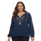 Plus Size Sonoma Goods For Life&trade; Embroidered Peasant Top, Women's, Size: 3xl, Dark Blue
