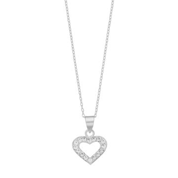 Charming Girl Kids' Sterling Silver Crystal Heart Pendant Necklace, White