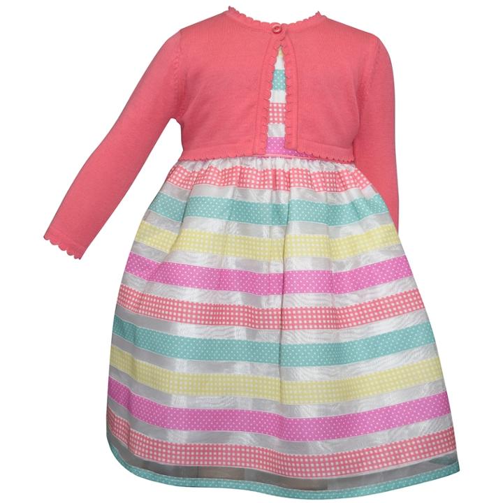Girls 4-6x Blueberi Boulevard Striped Dress & Cardigan Set, Size: 6, Med Pink