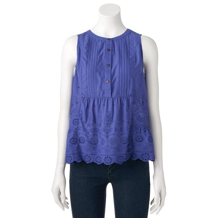 Women's Sonoma Goods For Life&trade; Embroidered Eyelet Top, Size: Xs, Dark Blue