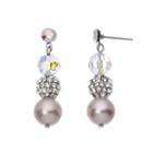 Crystal Avenue Silver-plated Crystal And Simulated Pearl Linear Drop Earrings - Made With Swarovski Crystals, Women's, Multicolor