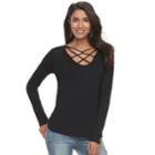 Women's Rock & Republic&reg; Strappy Crisscross Tee, Size: Medium, Black