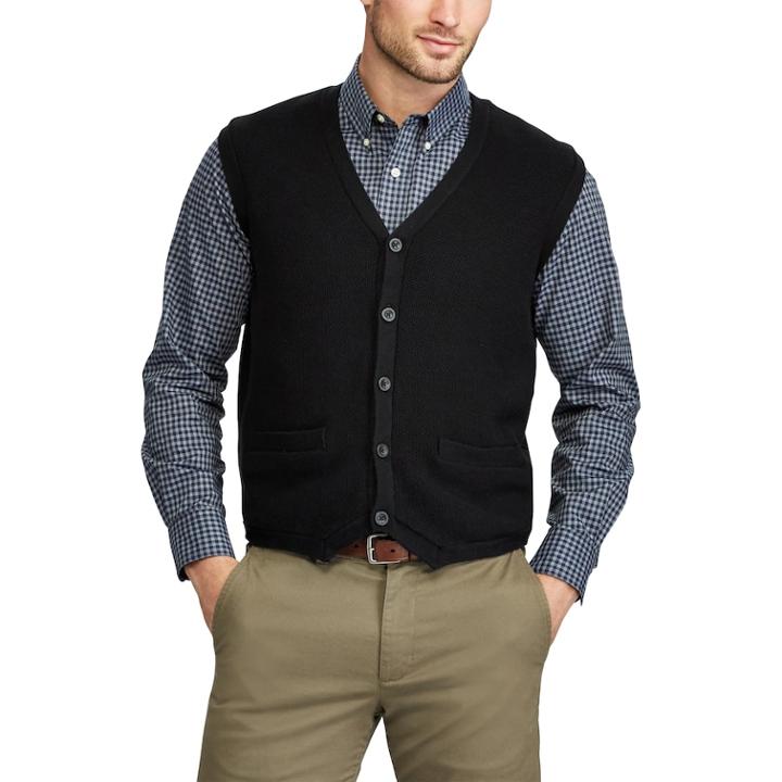 Men's Chaps Classic-fit Waistcoat Fashion Vest, Size: Xl, Black