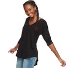 Juniors' So&reg; Relaxed V-neck Tunic Tee, Teens, Size: Large, Black
