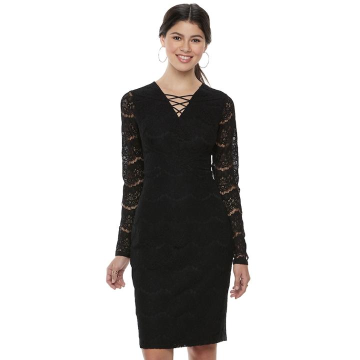 Juniors' Love, Fire Lace-up Midi Bodycon Dress, Teens, Size: Xs, Black
