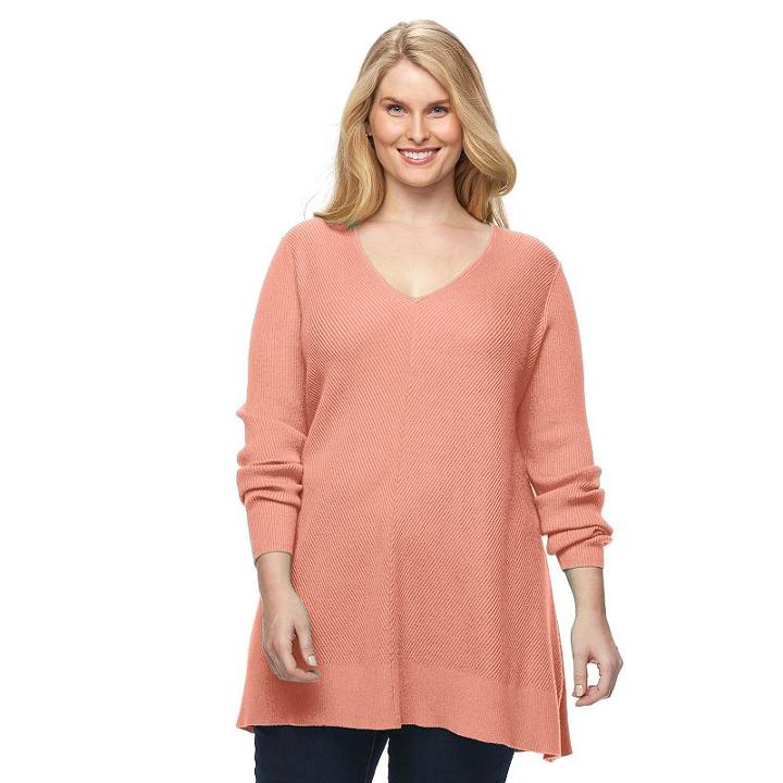Plus Size Croft & Barrow&reg; Ribbed Tunic Sweater, Women's, Size: 1xl, Lt Orange