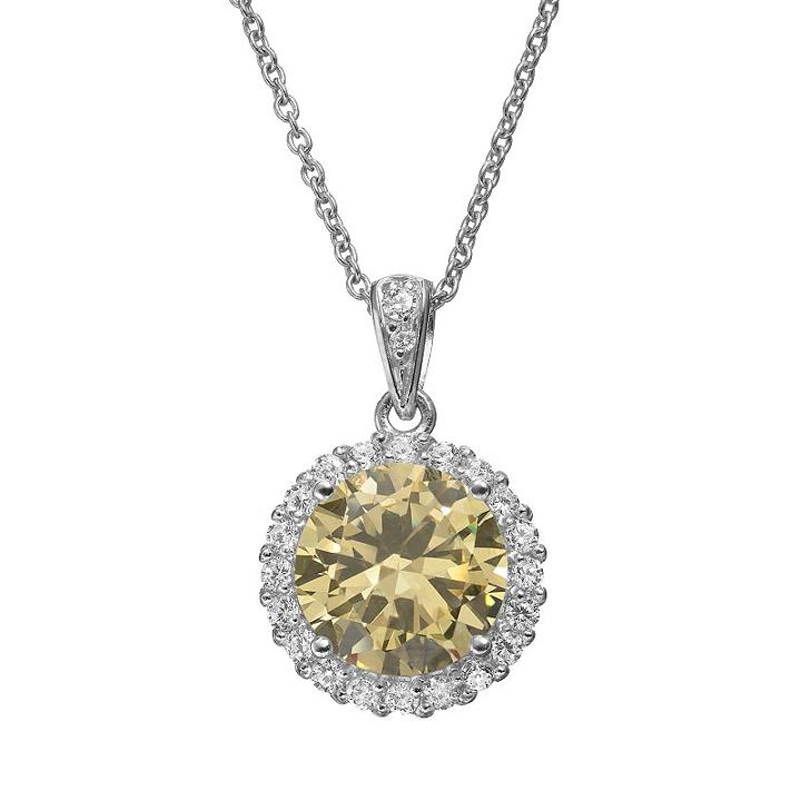Sophie Miller Yellow And White Cubic Zirconia Sterling Silver Halo Pendant Necklace, Women's, Size: 18, Orange