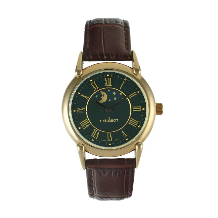 Peugeot Unisex Moon & Stars Leather Watch - 3032bk, Brown