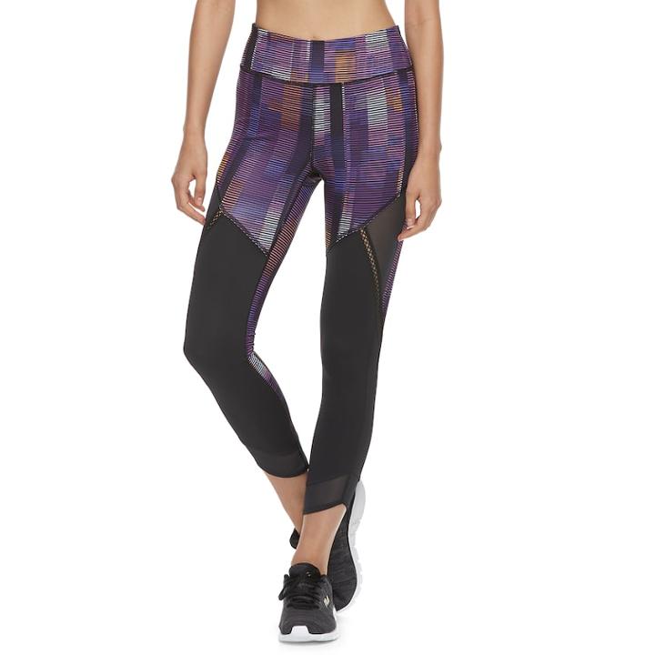 Women's Fila Sport&reg; Mesh Trim High-waisted Leggings, Size: Large, Drk Purple