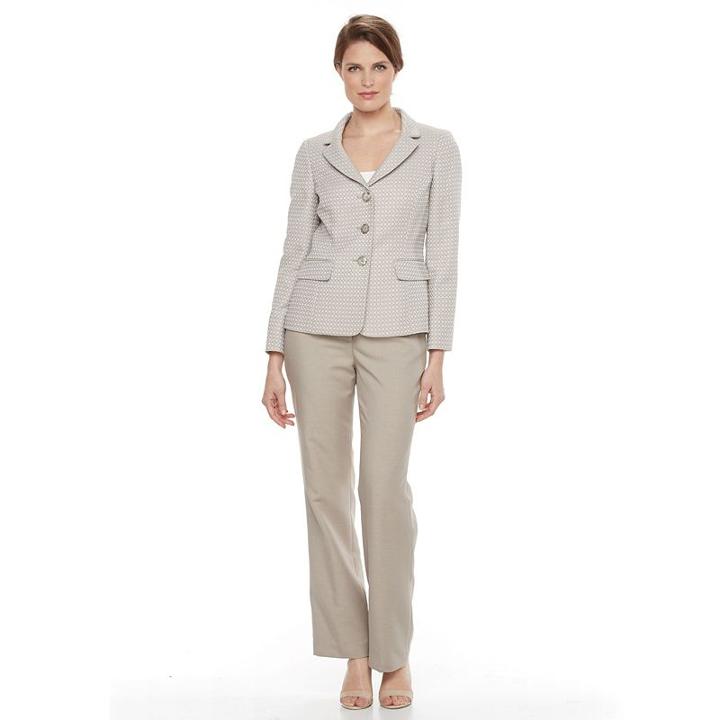 Women's Le Suit Textured Suit Jacket & Straight-leg Pants Set, Size: 10, Lt Brown