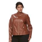 Plus Size Gallery Faux-leather Jacket, Women's, Size: 1xl, Brown
