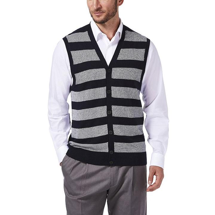 Men's Haggar Classic-fit 12gg Striped Sweater Vest, Size: Small, Blue (navy)