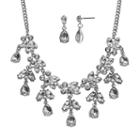 Crystal Allure Leaf And Teardrop Necklace And Earring Set, Women's, Size: 16.5, White