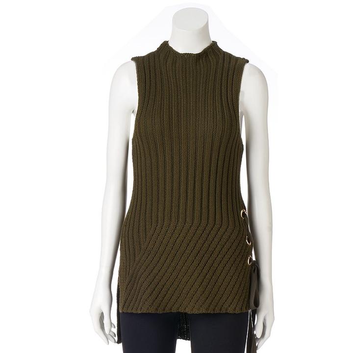 Petite Jennifer Lopez Lace-up Sleeveless Sweater, Women's, Size: Xs Petite, Dark Brown