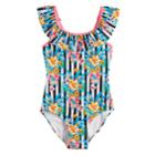 Girls 7-16 So&reg; Tropic Travels Ruffled One-piece Swimsuit, Size: 7-8, Blue