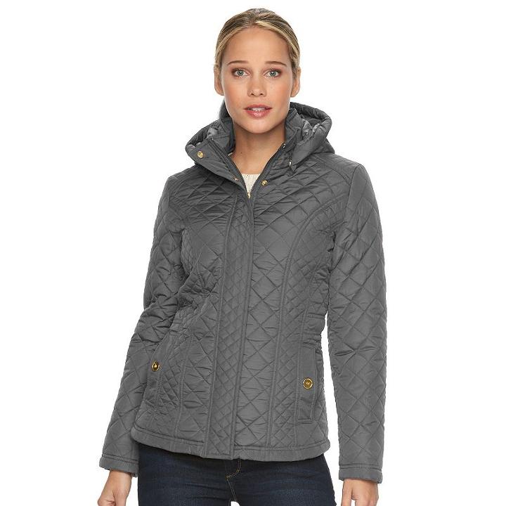 Women's Weathercast Hooded Quilted Jacket, Size: Xl, Grey