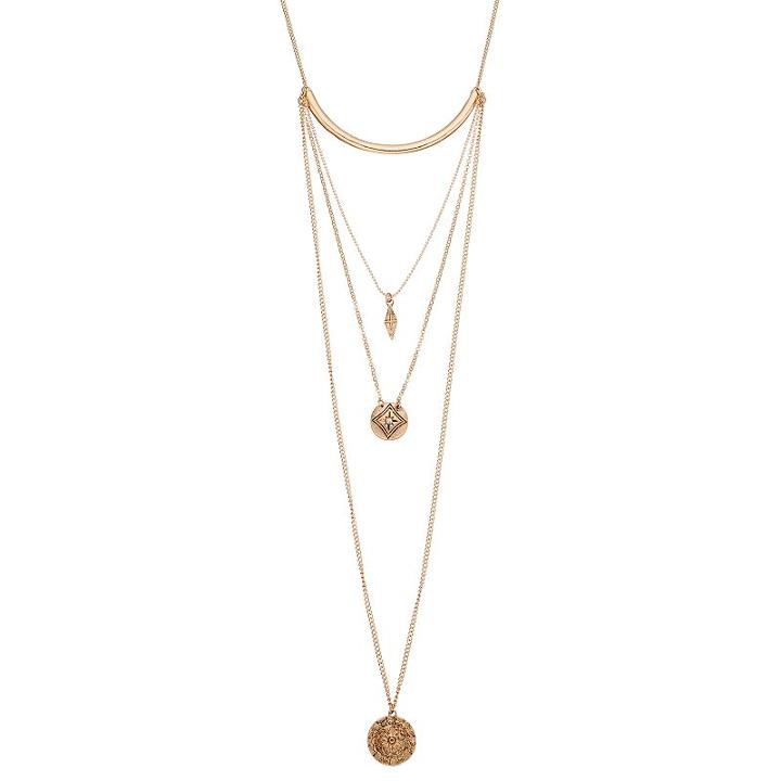 Mudd&reg; Long Layered Medallion & Curved Bar Necklace, Women's, Gold