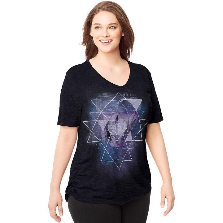 Plus Size Just My Size Ruched Graphic V-neck Tee, Women's, Size: 1xl, Oxford
