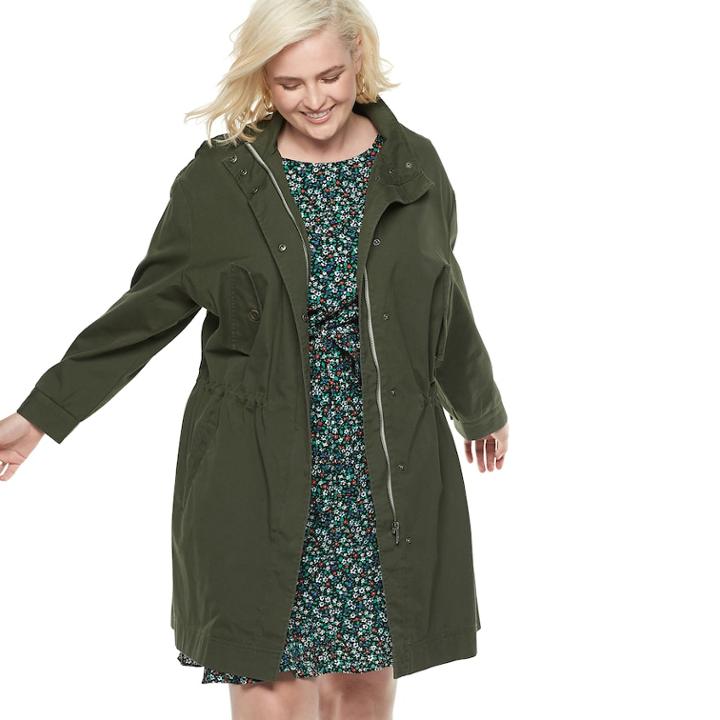 Plus Size Popsugar Drop-shoulder Anorak Jacket, Women's, Size: 2xl, Dark Green