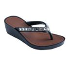 Girls 4-16 Natural Wedge Flip Flops, Girl's, Size: 1/2, Black