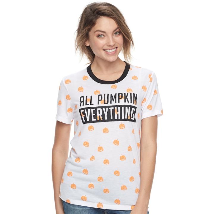 Juniors' All Pumpkin Everything Ringer Tee, Teens, Size: Xs, White Black