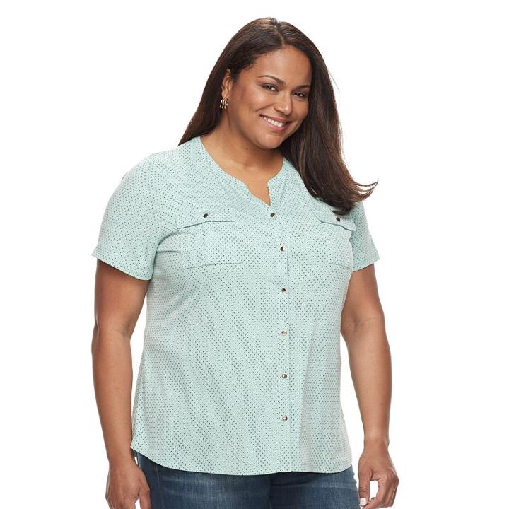 Plus Size Croft & Barrow&reg; Button-down Pocket Shirt, Women's, Size: 1xl, Med Green