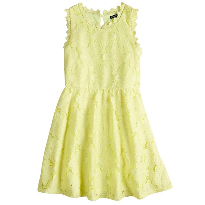 Girls 7-16 My Michelle Crochet Lace Skater Dress, Size: 7, Yellow