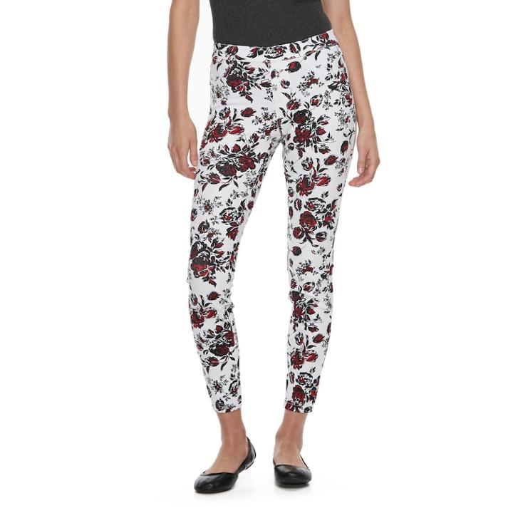 Utopia By Hue Painted Rose Jean Leggings, Women's, Size: Large, White