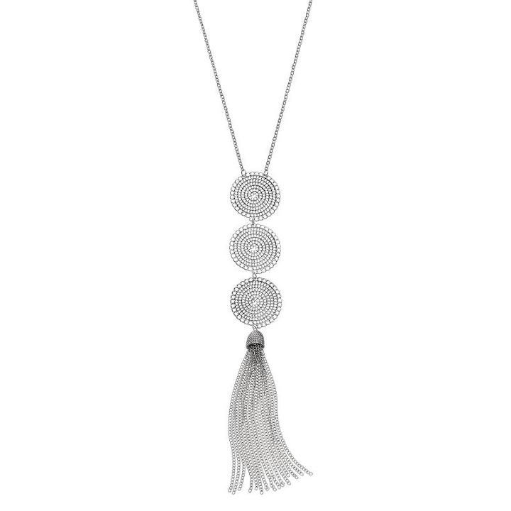 Triple Spiral Disc Tassel Y Necklace, Women's, Silver
