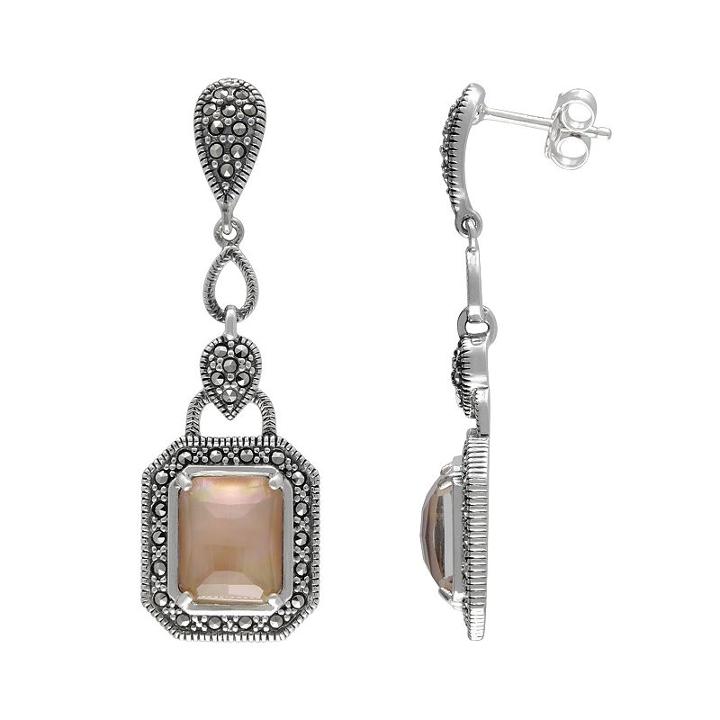 Lavish By Tjm Sterling Silver Mother-of-pearl And Crystal Doublet Earrings - Made With Swarovski Marcasite, Women's, Yellow