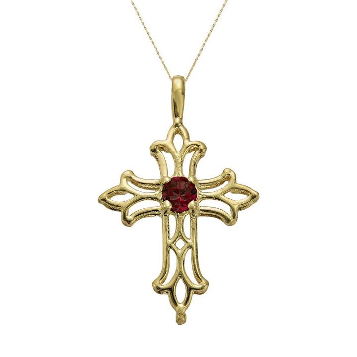 10k Gold Garnet Filigree Cross Pendant, Women's, Size: 18, Red