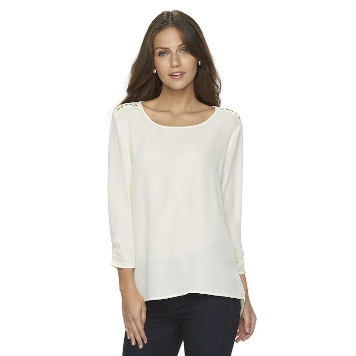 Women's Harve Benard Grommet Georgette Top, Size: Xl, Dark Beige